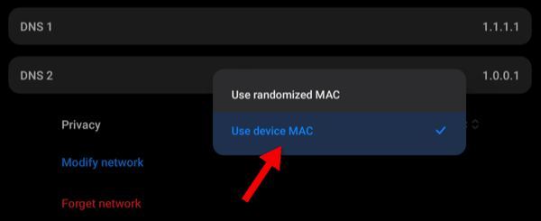 mac set on device hardware address